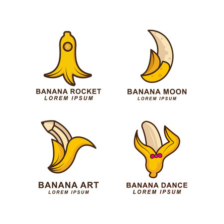 a set banana logo badgeのイラスト素材