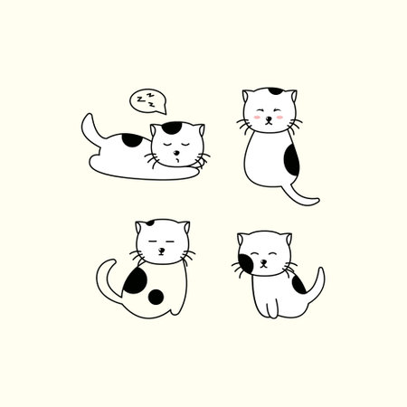 Set of different cartoon cats.Vector illustration isolated on white background.のイラスト素材