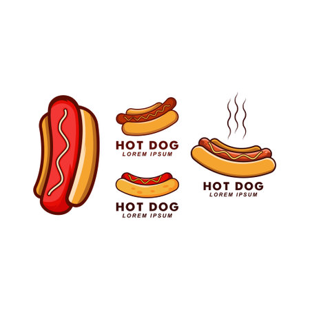 Hot-dog fast food. Label, icon and logo for cafe. Vector illustrationのイラスト素材