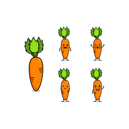 Carrot. Healthy Food concept. Emoji Emoticon collection. Cartoon characters for kids coloring book, colouring pages, t-shirt print, icon, logo, label, patch, sticker.のイラスト素材