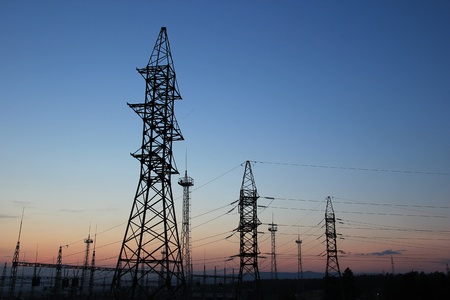 Power lines at sunset 