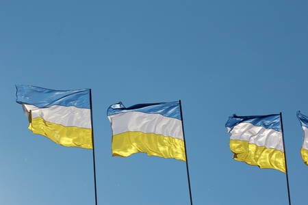 Flags of Buryatia in the sky の写真素材