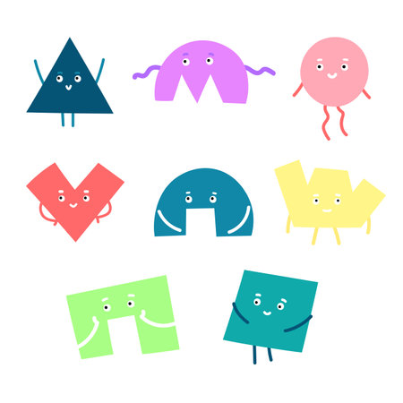 Vector set of funny colorful abstract geometric charactersのイラスト素材