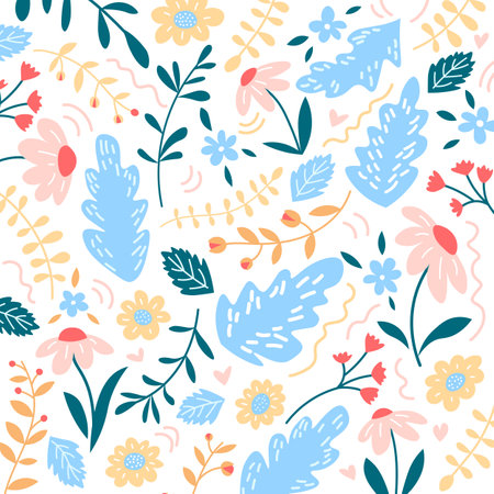 Vector decorative spring pattern with flowers and leaves. Floral pattern for wrapping gift paperのイラスト素材