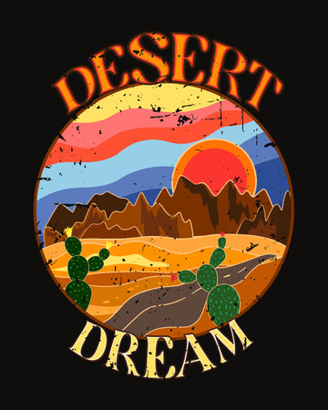 Arizona Desert Dream vibes vector art. Arizona desert dreaming vector print design for t shirt and othersのイラスト素材