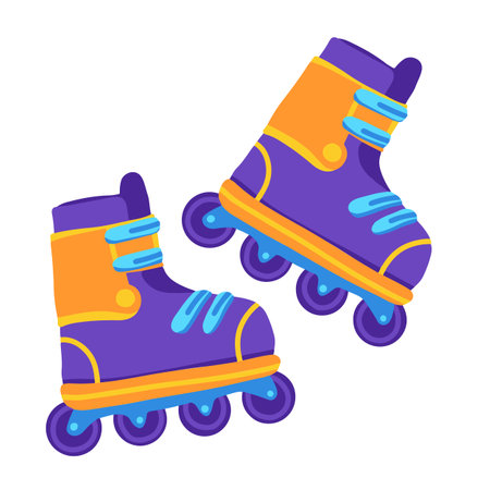Vector illustration of colorful vintage roller skates. Retro vibe 90s elementのイラスト素材