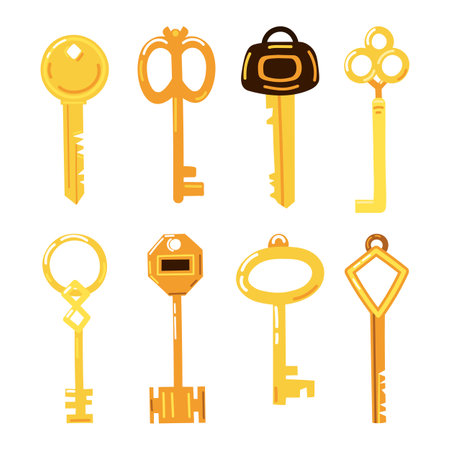 Collection of doodle vintage golden keysのイラスト素材
