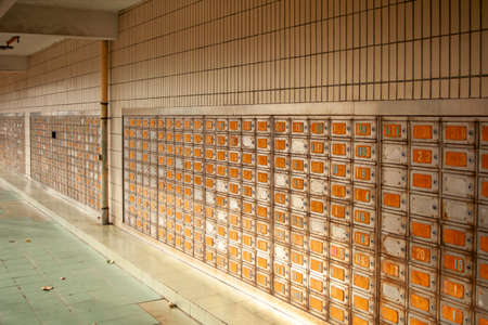 Mailboxes in an apartment building. Colombo. Sri Lanka.のeditorial素材