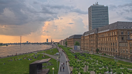 The Rhine promenade in Duesseldorf in Germanyのeditorial素材