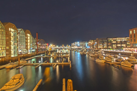 Trondheim in Norway at nightの写真素材