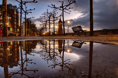 Rhine promenade in Duesseldorf, Germanyの写真素材