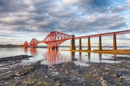 Railroad bridge across the Firth of Forth at Edinburghの写真素材