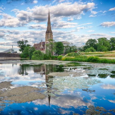 Historical church in park in Copenhagenの写真素材