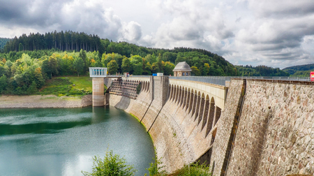 Barrage at Lake Bigge in the Sauerland region in Germanyの写真素材