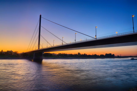 Bridge to Oberkassel across the Rhine in Duesseldorfのeditorial素材