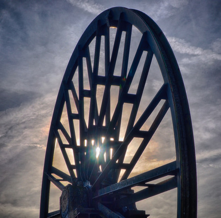 Winding tower wheel of a historic coal mine in Waltropの写真素材