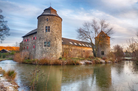 Medieval moated castle in Ratingen in Germanyのeditorial素材
