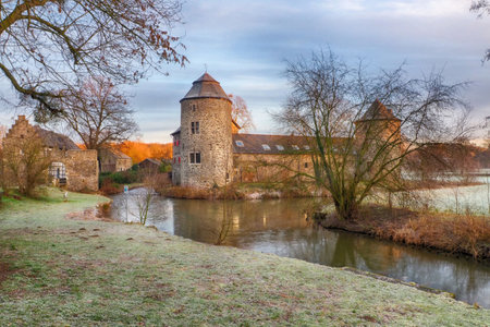 Old moated castle in Ratingen in Germanyのeditorial素材