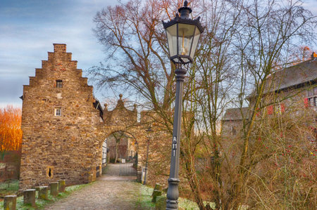 Castle gate of a historical moated castle in Ratingenのeditorial素材