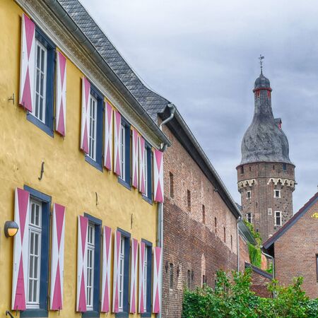 Historical street and tower in the medieval center of Zonsの写真素材
