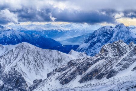 View at the Tyrolean Alps from the Zugspitze in Bavariaの写真素材