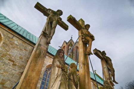 Historical sculptures at a church in Meppenの写真素材