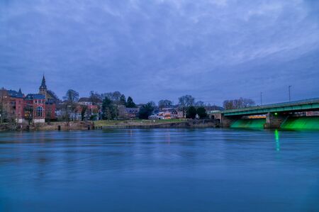 Histprical center of Essen Kettwig and weir at the river Ruhrの写真素材