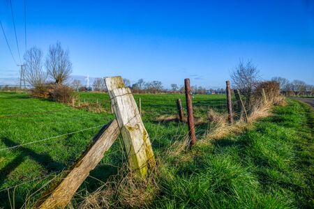 Fence and meadows in the Reeser Meer lake districtの写真素材