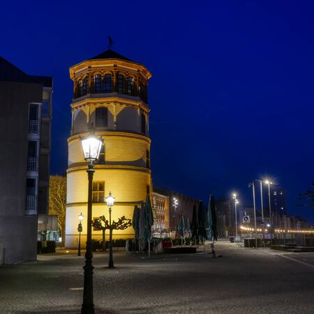 Historical tower on a place by the Rhine in Duesseldorfの写真素材