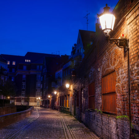 Street and lanterns in the historical center of Duesseldorfのeditorial素材