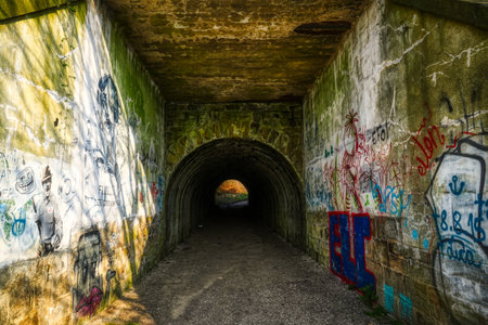 Pedestrian tunnel on a hiking trail in Essen Horstのeditorial素材