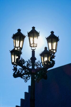 Street lamp in the historical center of Emmerichの写真素材
