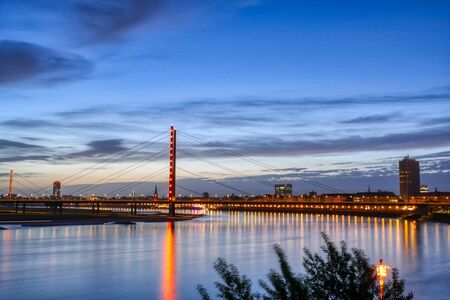 The river Rhine near Duesseldorf before dawnの写真素材