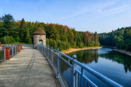 Walkway on the barrage in Ronsdorf near Wuppertalの写真素材