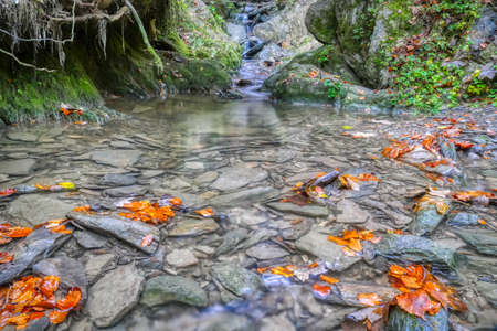 Creek with a waterfall on the Schluchtenpfad trail near Winterberg in Germany