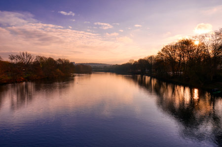 The river Ruhr near Herdecke at dawnの写真素材