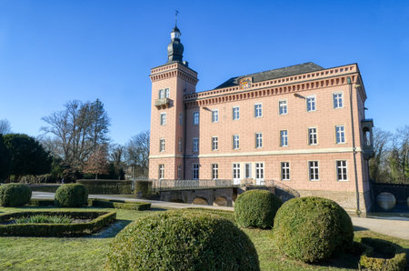 Moated castle in a park in Erftstadtのeditorial素材