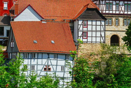 Half-timbered buildings in the historical center of Warburgのeditorial素材