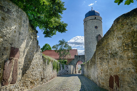 Historical tower in the medieval city wall of Warburgのeditorial素材