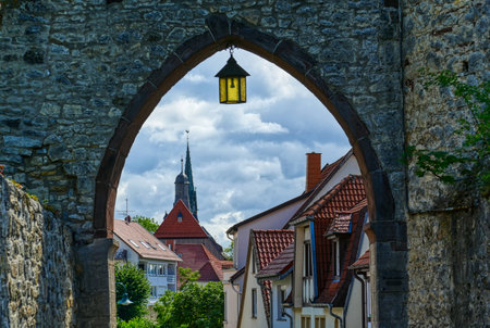 Gate in the historical city wall of Warburgのeditorial素材