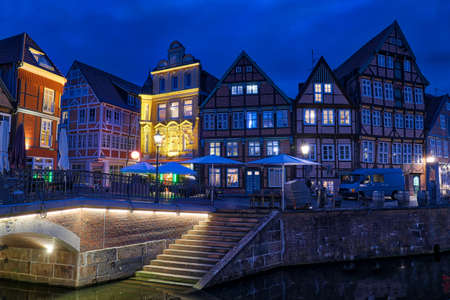 Evening in the historical harbor of Stadeの写真素材