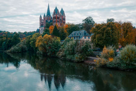 View at the cathedral of Limburg in autumnの写真素材
