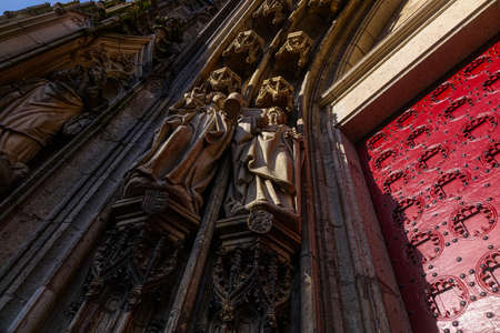 Portal and sculptures of a historical cathedral in Xantenの写真素材