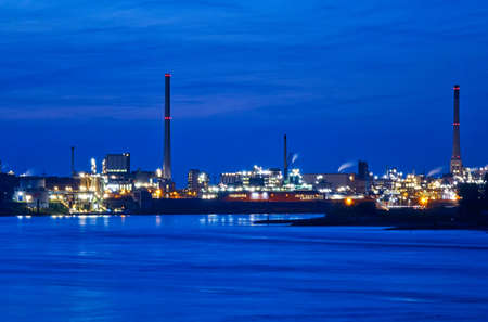 Industry by the Rhine in Krefeld Uerdingen at night