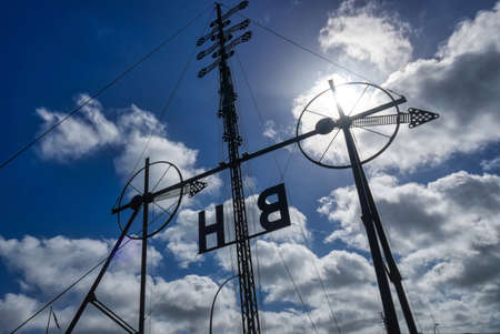 Historical wind semaphore in the harbor of Cuxhavenの写真素材