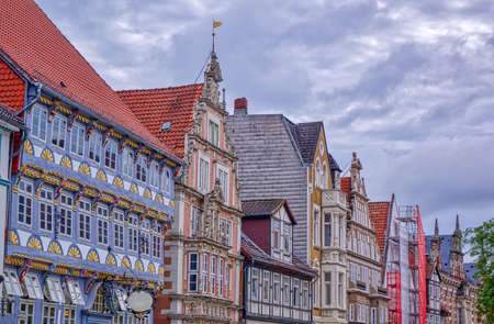 Colorful buildings in the historical center of Hamelinの写真素材