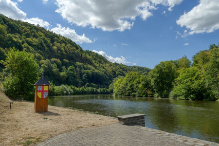 By the banks of the river Lahn in Balduinsteinのeditorial素材
