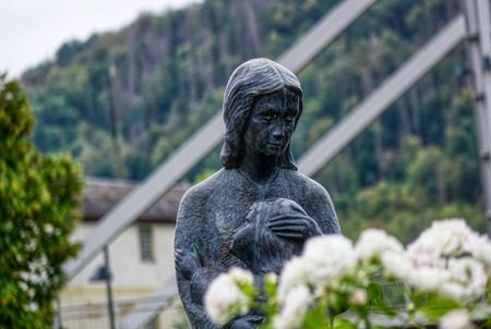 Statue and monument by the river Lahn in Nassauの写真素材