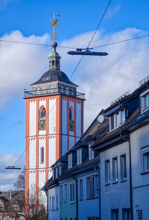 Tower of the historical Nikolai church in the old center of Siegen