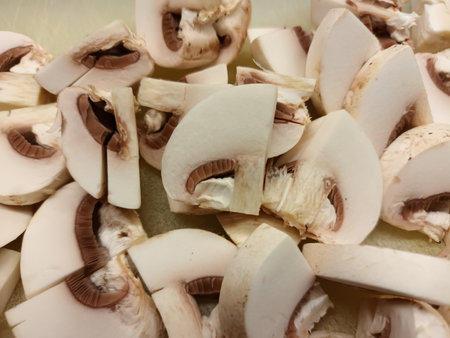Closeup view of cut mushroomsの写真素材